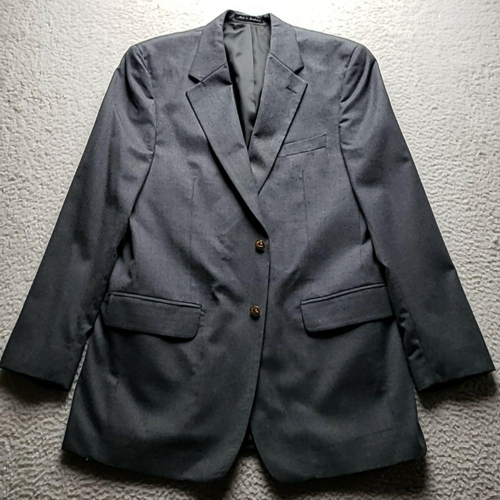 Savile Row Blazer Mens 44 Gray 100% Wool Two Button Sport Coat Jacket Lined
